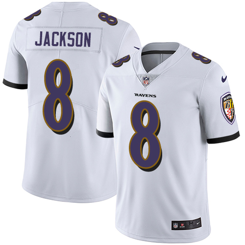 Nike Ravens #8 Lamar Jackson White Men's Stitched NFL Vapor Untouchable Limited Jersey - Click Image to Close